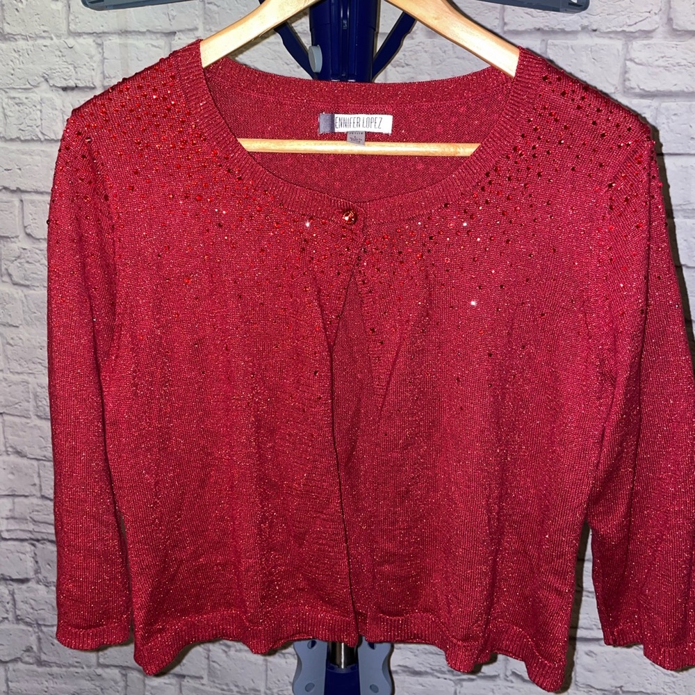 Jennifer Lopez Glittering Red Cardigan